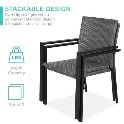 Best Choice Products Set Of 2 Stackable Wicker Chairs W/ Armrests, Steel Conversation Accent Furniture For Patio 3 Best Choice Products Set Of 2 Stackable Wicker Chairs W/ Armrests, Steel Conversation Accent Furniture For Patio - Image 2