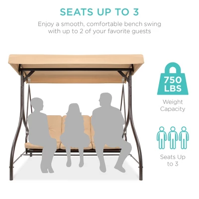 Best Choice Products 3-Seat Outdoor Converting Canopy Swing Glider Patio Hammock W/ Removable Cushions 5 Best Choice Products 3-Seat Outdoor Converting Canopy Swing Glider Patio Hammock W/ Removable Cushions - Image 3