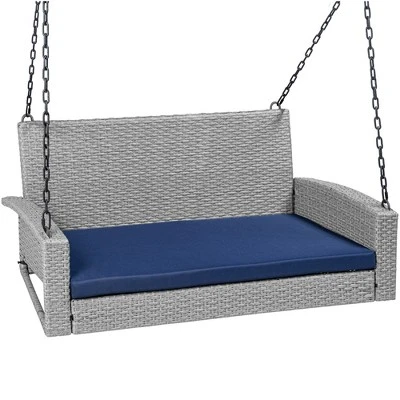 Best Choice Products Woven Wicker Hanging Porch Swing Bench For Patio, Deck W/ Mounting Chains, Seat Cushion 9 Best Choice Products Woven Wicker Hanging Porch Swing Bench For Patio, Deck W/ Mounting Chains, Seat Cushion - Image 7