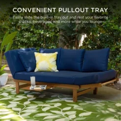 Best Choice Products Outdoor Convertible Acacia Wood Futon Sofa W/ Pullout Tray, 4 Pillows, All-Weather Cushion - Navy -Best Choice Products GUEST 07e90125 098e 477d 8739 9364abdadc39