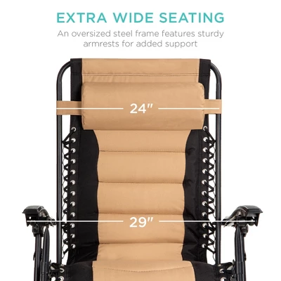 Best Choice Products Oversized Padded Zero Gravity Chair, Folding Outdoor Patio Recliner W/ Headrest, Side Tray 3 Best Choice Products Oversized Padded Zero Gravity Chair, Folding Outdoor Patio Recliner W/ Headrest, Side Tray