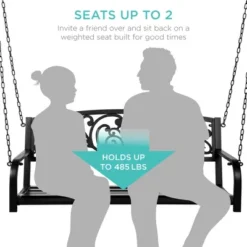 Best Choice Products 2-Person Metal Outdoor Porch Swing, Hanging Steel Patio Bench W/ Floral Accent - Black -Best Choice Products GUEST 0841b385 0c92 4ec9 9d58 48aed68b344b