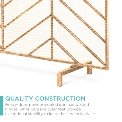 Best Choice Products 52x31in 3-Panel Iron Chevron Fireplace Screen, Spark Guard W/ Handles 5 Best Choice Products 52x31in 3-Panel Iron Chevron Fireplace Screen, Spark Guard W/ Handles - Image 3