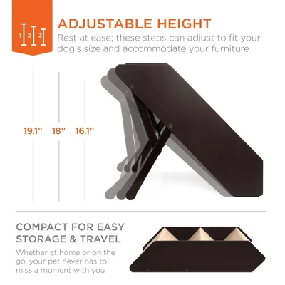 Best Choice Products Foldable Adjustable, Wide Wooden Carpeted Pet Stairs For Injured, Elderly Dog & Cat 3 Best Choice Products Foldable Adjustable, Wide Wooden Carpeted Pet Stairs For Injured, Elderly Dog & Cat - Image 2