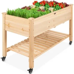 Best Choice Products Raised Garden Bed 48x23x32in Wood Mobile Elevated Planter W/ Wheel Locks, Shelf, Liner -Best Choice Products GUEST 0adf194c 0c62 45a0 a042 84bb7eb5eefe