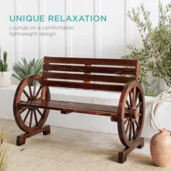 Best Choice Products 2-Person Wooden Wagon Wheel Bench For Patio, Garden, Outdoor Lounging W/ Rustic Design - Brown -Best Choice Products GUEST 0c0e08e3 5ca5 477e acee f2cfb8e50b2a