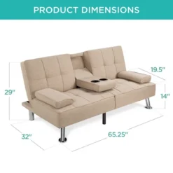 Best Choice Products Modern Linen Convertible Futon Sofa Bed W/ Removable Armrests, Metal Legs, Cupholders -Best Choice Products GUEST 0e7c9cec d31d 4a57 9047 7601104b92f4