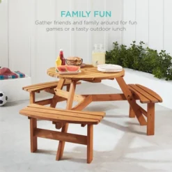 Best Choice Products 6-Person Circular Outdoor Wooden Picnic Table W/ 3 Built-In Benches, Umbrella Hole -Best Choice Products GUEST 0f753a2b c382 4d2e 9b3f 19e16b5817c8