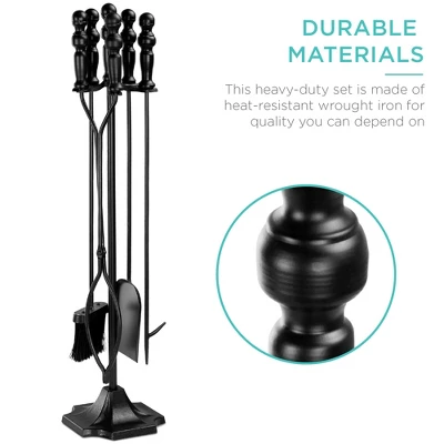 Best Choice Products 5-Piece Fireplace And Firepit Iron Tool Set W/ Tongs, Poker, Broom, Shovel, Stand 7 Best Choice Products 5-Piece Fireplace And Firepit Iron Tool Set W/ Tongs, Poker, Broom, Shovel, Stand - Image 5