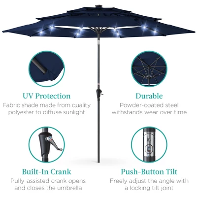 Best Choice Products 10ft 3-Tier Solar Patio Umbrella W/ 24 LED Lights, Tilt Adjustment, Easy Crank 6 Best Choice Products 10ft 3-Tier Solar Patio Umbrella W/ 24 LED Lights, Tilt Adjustment, Easy Crank - Image 4