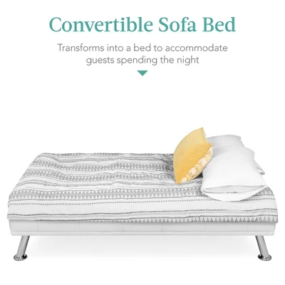 Best Choice Products Modern Faux Leather Convertible Futon Sofa W/ Removable Armrests, Metal Legs, 2 Cupholders - White 5 Best Choice Products Modern Faux Leather Convertible Futon Sofa W/ Removable Armrests, Metal Legs, 2 Cupholders - White - Image 3