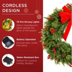 Best Choice Products Pre-Lit Battery Powered Christmas Wreath Decoration W/ PVC Tips, Ribbons -Best Choice Products GUEST 1b9cd6c1 94f1 4671 a880 34a668b28eb9