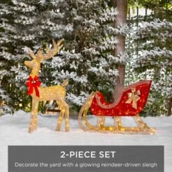 Best Choice Products Lighted Christmas 4ft Reindeer & Sleigh Outdoor Yard Decoration Set W/ 205 LED Lights, Stakes