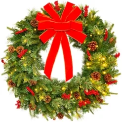 Best Choice Products Pre-Lit Battery Powered Christmas Wreath Decoration W/ PVC Tips, Ribbons -Best Choice Products GUEST 1d7e26c5 a3fb 4d1b b025 be1459d669df