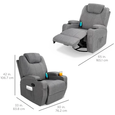 Best Choice Products Executive Swivel Massage Recliner Chair W/ Remote Control, 5 Modes, 2 Cup Holders - Gray 8 Best Choice Products Executive Swivel Massage Recliner Chair W/ Remote Control, 5 Modes, 2 Cup Holders - Gray - Image 6