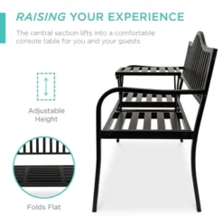 Best Choice Products Outdoor Garden Steel Patio Porch Bench With Pullout Middle Table W/ Weather-Resistant Frame - Black 11 Best Choice Products Outdoor Garden Steel Patio Porch Bench With Pullout Middle Table W/ Weather-Resistant Frame - Black -Best Choice Products GUEST 20c97987 5400 4cbb 8ad8 634e650aca9b