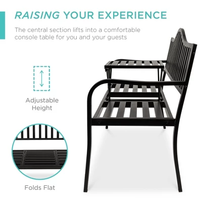 Best Choice Products Outdoor Garden Steel Patio Porch Bench With Pullout Middle Table W/ Weather-Resistant Frame - Black 6 Best Choice Products Outdoor Garden Steel Patio Porch Bench With Pullout Middle Table W/ Weather-Resistant Frame - Black - Image 4