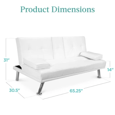 Best Choice Products Modern Faux Leather Convertible Futon Sofa W/ Removable Armrests, Metal Legs, 2 Cupholders - White 8 Best Choice Products Modern Faux Leather Convertible Futon Sofa W/ Removable Armrests, Metal Legs, 2 Cupholders - White - Image 6