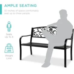 Best Choice Products Outdoor Steel Bench Garden Patio Porch Furniture W/ Floral Design Backrest, Slatted Seat -Best Choice Products GUEST 22c4a03a 1286 400e 8ada f6f4a3dd0ee1