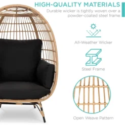 Best Choice Products Wicker Egg Chair Oversized Indoor Outdoor Patio Lounger W/ Steel Frame, 440lb Capacity -Best Choice Products GUEST 2ac6f5b1 754c 46c3 82da fc4391903712