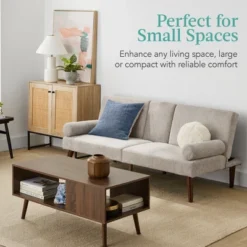 Best Choice Products Fabric Upholstered Convertible Futon W/ Rounded Armrests, Wooden Legs, 2 Cupholders -Best Choice Products GUEST 2bd950b3 6cec 4548 b2ac e4bd4197632e