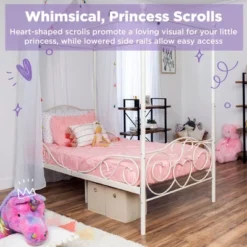Best Choice Products 4-Post Metal Canopy Twin Bed Frame W/ Heart Scroll Design, 14 Slats, Headboard, Footboard - White -Best Choice Products GUEST 345cc0e3 da4b 466d 85a5 3f6698aafb40