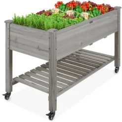 Best Choice Products Raised Garden Bed 48x23x32in Wood Mobile Elevated Planter W/ Wheel Locks, Shelf, Liner -Best Choice Products GUEST 3c154801 cfd7 4e28 a2fc 3edbd6f28e76