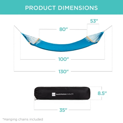 Best Choice Products 2-Person Woven Polyester Outdoor Caribbean Hammock W/ Curved Bamboo Spreader Bar 8 Best Choice Products 2-Person Woven Polyester Outdoor Caribbean Hammock W/ Curved Bamboo Spreader Bar - Image 6