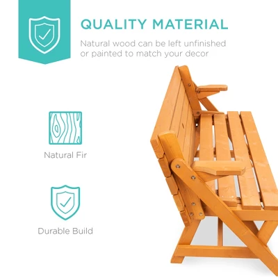 Best Choice Products 2-in-1 Outdoor Interchangeable Wooden Picnic Table/Garden Bench For W/ Umbrella Hole - Natural 3 Best Choice Products 2-in-1 Outdoor Interchangeable Wooden Picnic Table/Garden Bench For W/ Umbrella Hole - Natural - Image 2