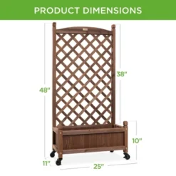 Best Choice Products 48in Mobile Wood Planter Box & Diamond Lattice Trellis, W/ Drainage Holes, Optional Wheels - Walnut -Best Choice Products GUEST 4314297c 771f 4550 962e 23cfc6ee9919
