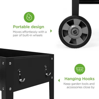 Best Choice Products Mobile Raised Ergonomic Metal Planter Garden Bed W/Wheels, Lower Shelf, 38x16x32in, Dark Gray 5 Best Choice Products Mobile Raised Ergonomic Metal Planter Garden Bed W/Wheels, Lower Shelf, 38x16x32in, Dark Gray - Image 3