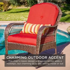 Best Choice Products Outdoor Wicker Rocking Chair For Patio, Porch W/ Steel Frame, Weather-Resistant Cushions - Red -Best Choice Products GUEST 4d217f0a d498 4f22 9fc9 8bfd8db2c22a