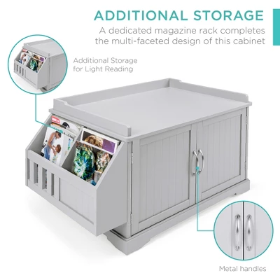 Best Choice Products Large Wooden Cat Litter Box Enclosure, Storage Cabinet Bench Table W/ Magazine Rack 5 Best Choice Products Large Wooden Cat Litter Box Enclosure, Storage Cabinet Bench Table W/ Magazine Rack - Image 3