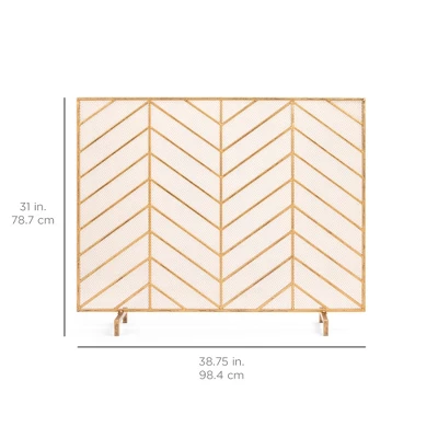 Best Choice Products 52x31in 3-Panel Iron Chevron Fireplace Screen, Spark Guard W/ Handles 8 Best Choice Products 52x31in 3-Panel Iron Chevron Fireplace Screen, Spark Guard W/ Handles - Image 6