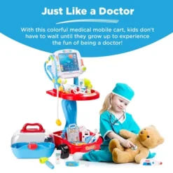 Best Choice Products Play Doctor Kit For Kids, Pretend Medical Station Set With Carrying Case, Mobile Cart