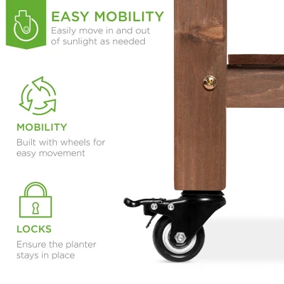 Best Choice Products 57x20x33in Mobile Raised Garden Bed Elevated Wood Planter Box W/ Folding Side Tables - Brown 4 Best Choice Products 57x20x33in Mobile Raised Garden Bed Elevated Wood Planter Box W/ Folding Side Tables - Brown - Image 2