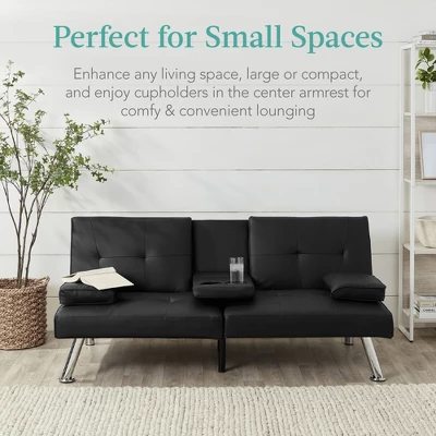 Best Choice Products Modern Faux Leather Convertible Futon Sofa W/ Removable Armrests, Metal Legs, 2 Cupholders 7 Best Choice Products Modern Faux Leather Convertible Futon Sofa W/ Removable Armrests, Metal Legs, 2 Cupholders - Image 5