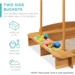 Best Choice Products Kids Wooden Cabana Sandbox W/ Bench Seats, UV-Resistant Canopy, Sandpit Cover, 2 Buckets - Natural -Best Choice Products GUEST 56dc750b 8c98 4767 87aa f4941bd87c4c