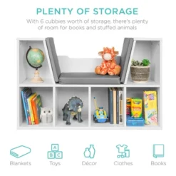 Best Choice Products 39 Best Choice Products 6-Cubby Kids Bedroom Storage Organizer, Multi-Purpose Bookcase W/ Cushioned Reading Nook