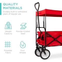 Best Choice Products Folding Utility Cargo Wagon Cart W/ Removable Canopy, Cup Holders -Best Choice Products GUEST 5ef7ec19 7f7d 4b8d 8f73 aa7b4cb140bf