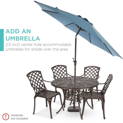 Best Choice Products 5-Piece All-Weather Cast Aluminum Patio Dining Set W/ Chairs, Umbrella Hole, Lattice Weave Design 5 Best Choice Products 5-Piece All-Weather Cast Aluminum Patio Dining Set W/ Chairs, Umbrella Hole, Lattice Weave Design - Image 3