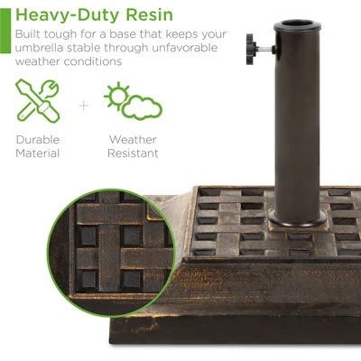 Best Choice Products 26lb Heavy-Duty Steel Square Patio Umbrella Base Stand W/ Decorative Basketweave Pattern - Bronze 4 Best Choice Products 26lb Heavy-Duty Steel Square Patio Umbrella Base Stand W/ Decorative Basketweave Pattern - Bronze - Image 2