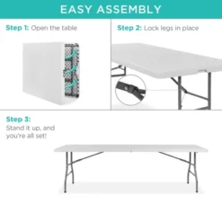 Best Choice Products 8ft Plastic Folding Table, Indoor Outdoor Heavy Duty Portable W/ Handle, Lock For Picnic - White -Best Choice Products GUEST 68b1f56a 6b4e 444e a1dd 1008a38103ae