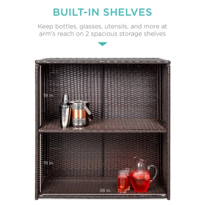 Best Choice Products 3-Piece All-Weather Wicker Bar Table Set For Patio, Backyard W/ 2 Stools, Glass Tabletop - Brown 6 Best Choice Products 3-Piece All-Weather Wicker Bar Table Set For Patio, Backyard W/ 2 Stools, Glass Tabletop - Brown - Image 4