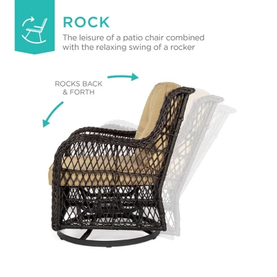 Best Choice Products 3-Piece Patio Wicker Bistro Furniture Set W/ 2 Cushioned Swivel Rocking Chairs, Side Table 4 Best Choice Products 3-Piece Patio Wicker Bistro Furniture Set W/ 2 Cushioned Swivel Rocking Chairs, Side Table - Image 2
