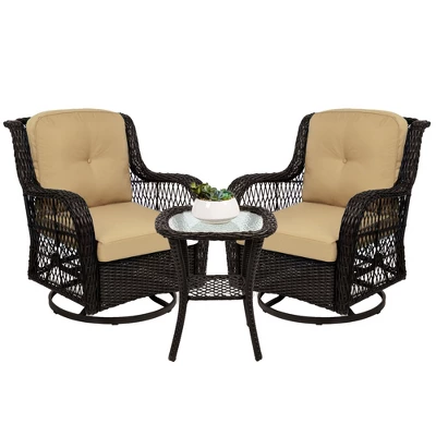 Best Choice Products 3-Piece Patio Wicker Bistro Furniture Set W/ 2 Cushioned Swivel Rocking Chairs, Side Table 9 Best Choice Products 3-Piece Patio Wicker Bistro Furniture Set W/ 2 Cushioned Swivel Rocking Chairs, Side Table - Image 7