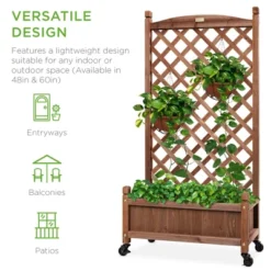 Best Choice Products 60in Mobile Wood Planter Box & Diamond Lattice Trellis, W/ Drainage Holes, Optional Wheels - Walnut -Best Choice Products GUEST 761e43c2 3159 41ec 8967 e982ecc2a16f