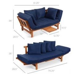 Best Choice Products Outdoor Convertible Acacia Wood Futon Sofa W/ Pullout Tray, 4 Pillows, All-Weather Cushion - Navy -Best Choice Products GUEST 762e0155 9033 420f bf1c 8181a03e3d8e