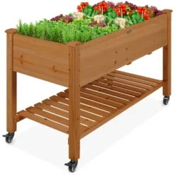 Best Choice Products Raised Garden Bed 48x23x32in Wood Mobile Elevated Planter W/ Wheel Locks, Shelf, Liner -Best Choice Products GUEST 769da650 baea 4750 8a3a b30b7146eca6