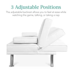 Best Choice Products 15 Best Choice Products Modern Faux Leather Convertible Futon Sofa W/ Removable Armrests, Metal Legs, 2 Cupholders - White
